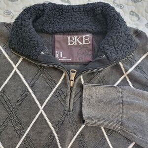 BKE Sweater Mens Large Knit 1/4 Zip Sherpa Collar Pullover 100% Cotton‎ Argyle